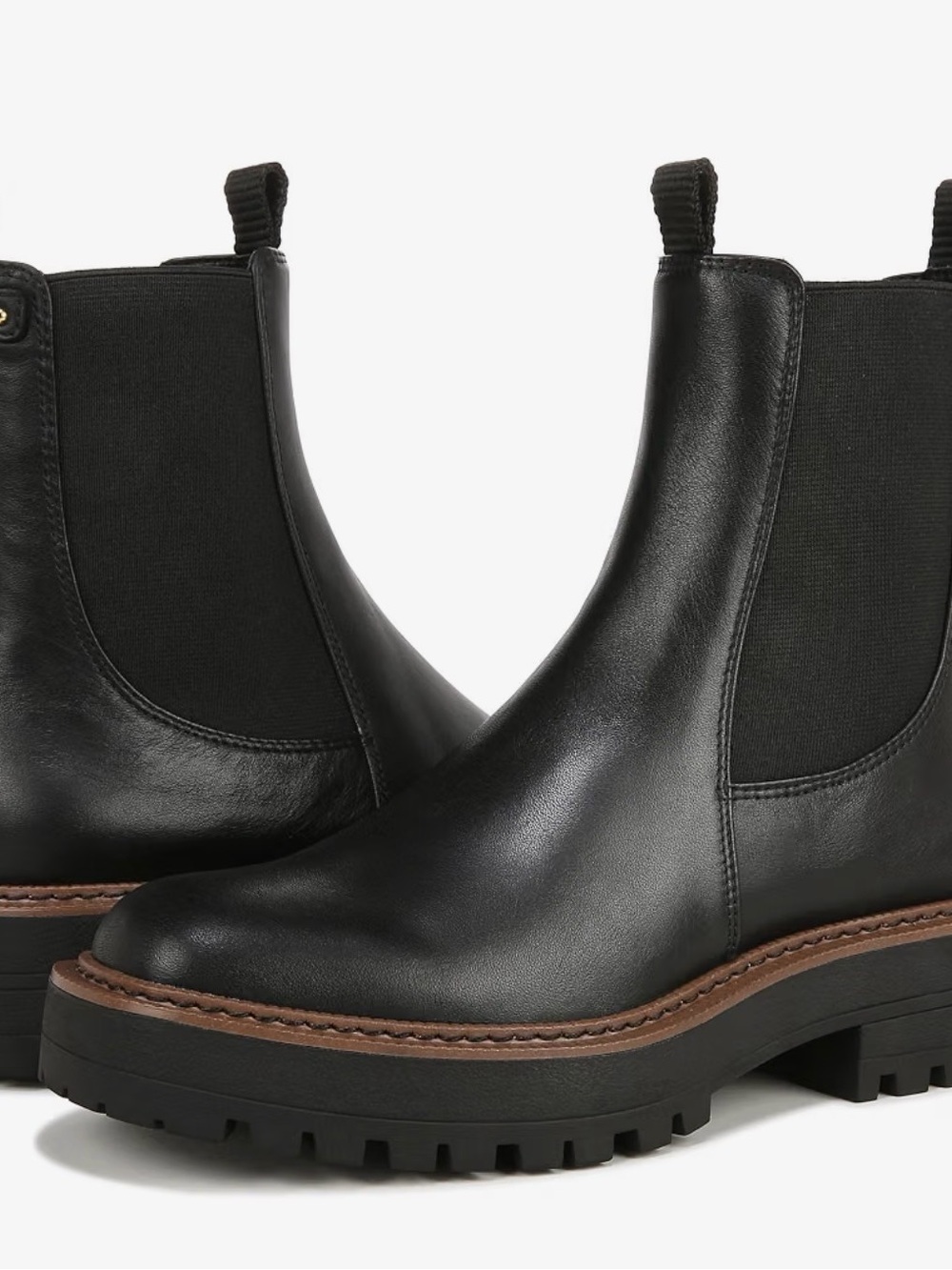 Sam Edelman Black Leather Chelsea Lug Sole Ankle Boots